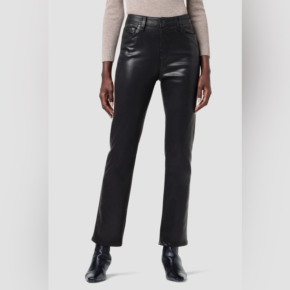 Hudson black mid raise straight leg coated black denim in size 27